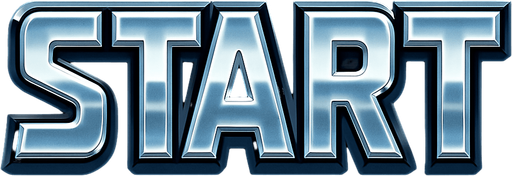 una imagen que diga "start" en letras grandes con una fuente alusiva a lso que se usan en video juegos de color metal brillante.
In-Game asset.  2d.  High contrast.  No shadows