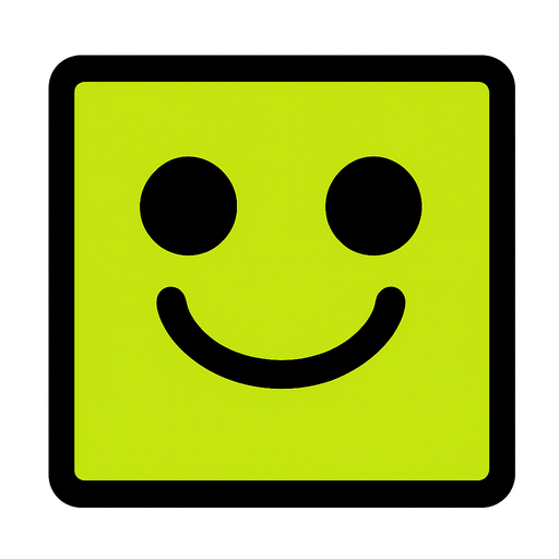 square yellowgreen cube with 2 eyes and smily face inside

In-Game asset.  2d.  High contrast.  No shadows