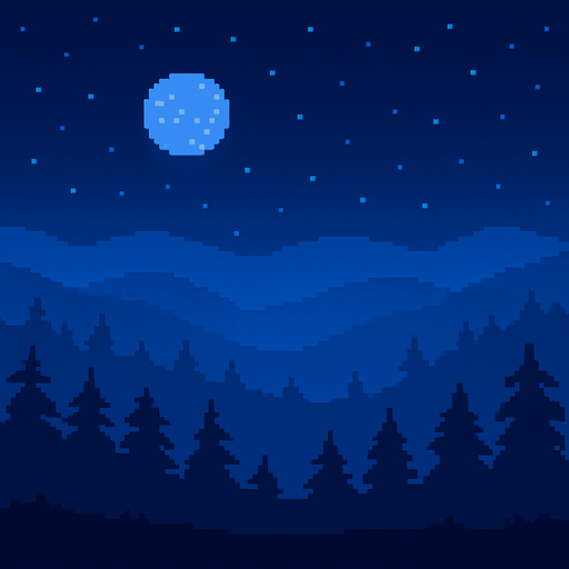 pixel art 2d mavi bir gece arka planı.
In-Game asset.  2d.  High contrast.  No shadows