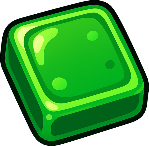 Edible square, single green candy.
In-Game asset.  2d.  High contrast.  No shadows