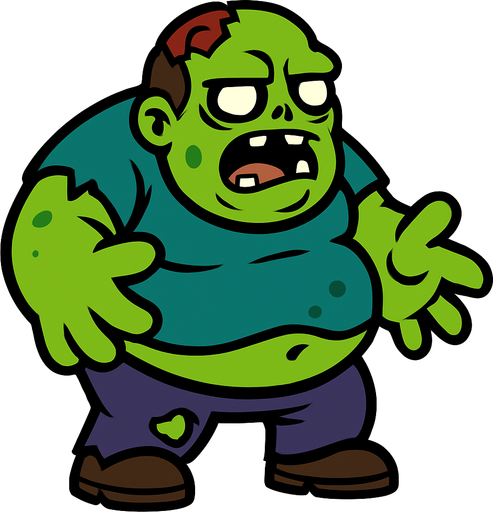 2D. Fat zombie. His hands are too big..
In-Game asset.  2d.  High contrast.  No shadows