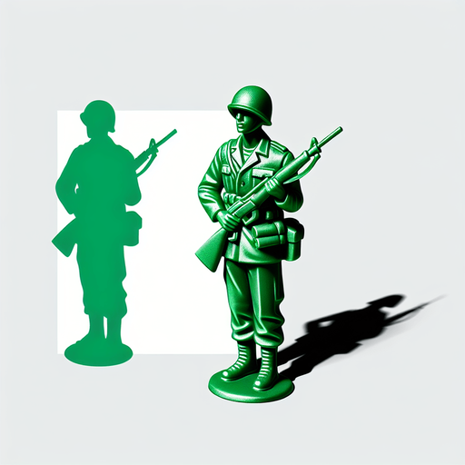 a little green soldier toy standing Single Game Texture. 2d. Transparent background. High contrast. No shadows.