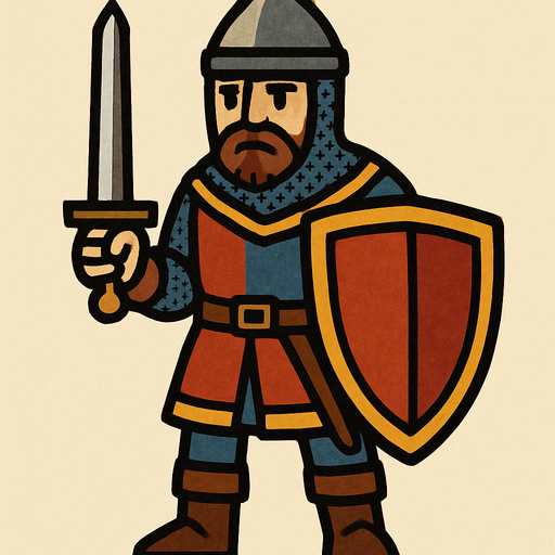 dame un personaje inspirado en la era medieval.
In-Game asset.  2d.  High contrast.  No shadows