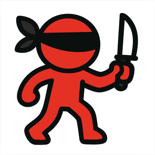 Red stickman with a knife and a thief's bandana.
In-Game asset.  2d.  High contrast.  No shadows. No eyes