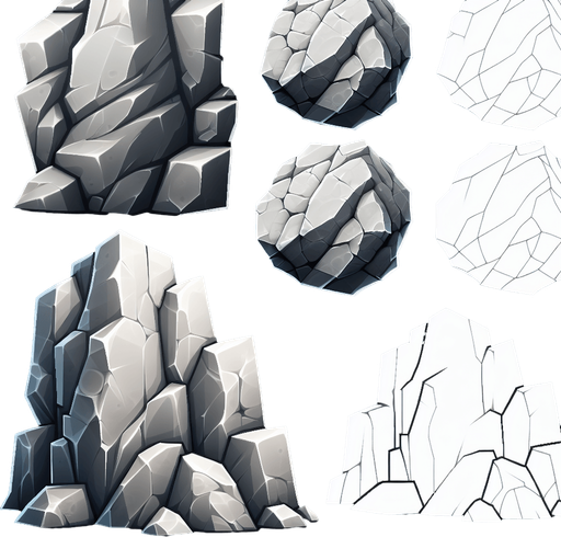 Rock.
Single Game Texture.  In-Game asset.  2d.  Blank background.  High contrast.  No shadows
