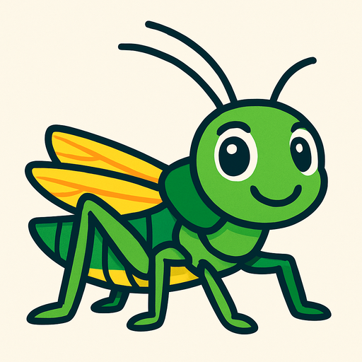 yeşil ve sarı renkli sevimli çekirge.
In-Game asset.  2d.  High contrast.  No shadows