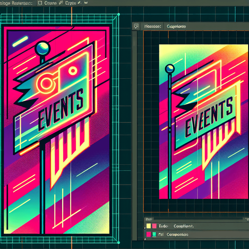 retro cyberpunk pole flag in neon colors with the words 'events' on it..
Single Game Texture. In-Game asset. 2d. Blank background. High contrast. No shadows.