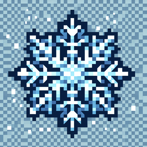 pixelated snow flake Single Game Texture. In-Game asset. 2d. Blank background. High contrast. No shadows.