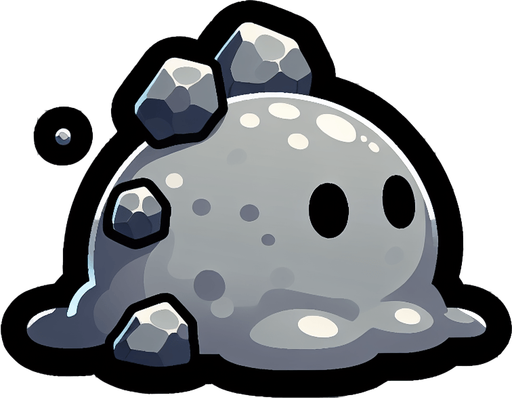 Un slime gris RPG con rocas en su espalda. Estilo suave y simple.
Single Game Texture.  In-Game asset.  2d.  Blank background.  High contrast.  No shadows
