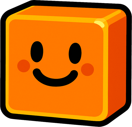 Happy orange block.
In-Game asset.  2d.  High contrast.  No shadows