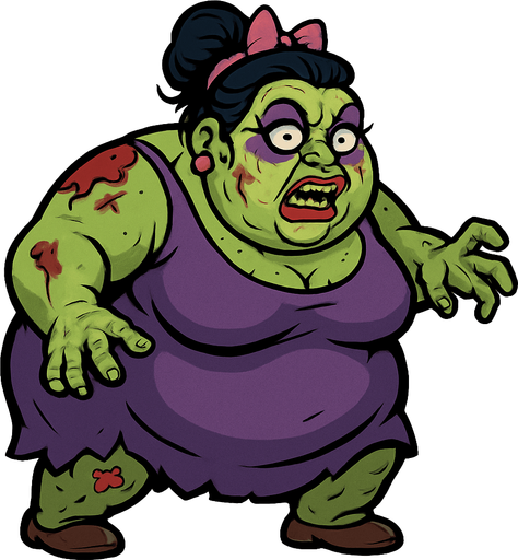 boss zombie şişko kadın makyajlı.
In-Game asset.  2d.  High contrast.  No shadows