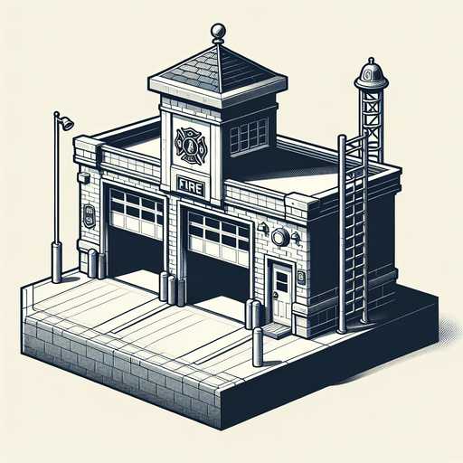 firestation.
Single Game Texture.  In-Game asset.  2d.  Blank background.  High contrast.  No shadows