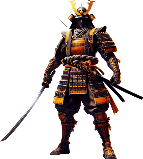 HERO IS A MASTER SAMURAI WARRIOR Single Game Texture. In-Game asset. 2d. Blank background. High contrast. No shadows.RTX ON.INRECEDIBLE DETAIL.ULTRA HD .