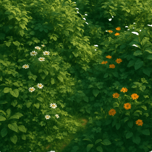 a background full of greenery and some flowers.
In-Game asset.  3d. Realistic