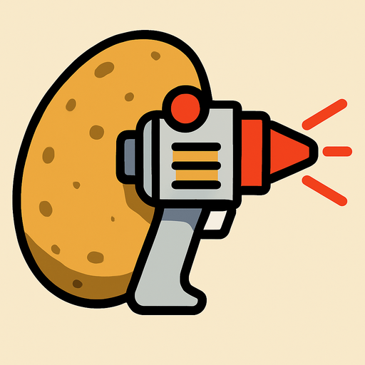 potato laser gun.
In-Game asset.  2d.  High contrast.  No shadows
