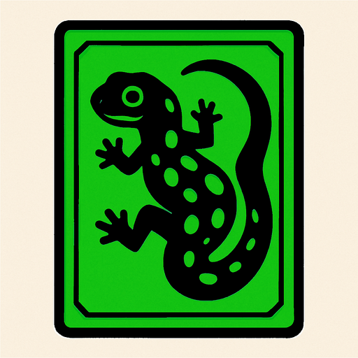 Green card packet with a Salamander in the center.
In-Game asset.  2d.  High contrast.  No shadows