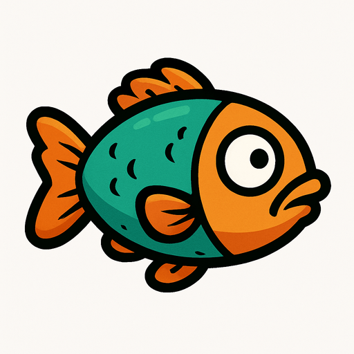 Floppy Fish.
Single Game Texture.  In-Game asset.  Blank background.  High contrast.  No shadows. 2d