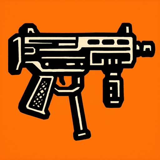 submachine gun look left.
In-Game asset.  2d.  High contrast.  No shadows