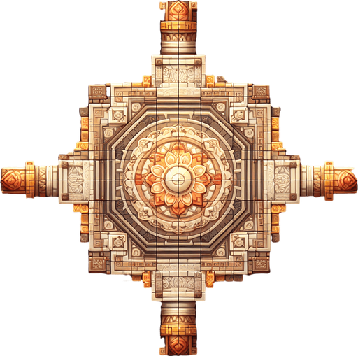 top down temple floor.
Single Game Texture.  In-Game asset.  2d.  Blank background.  High contrast.  No shadows
