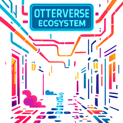 “Design a narrow cyber-alley between skyscrapers, with vibrant neon pipes crisscrossing overhead. One large digital holo-banner proclaims ‘Otterverse ecosystem.’ Add steam vents, flickering side-street lights, and wet cobblestones reflecting color—no characters or coins.”.
In-Game asset.  2d.  High contrast.  No shadows