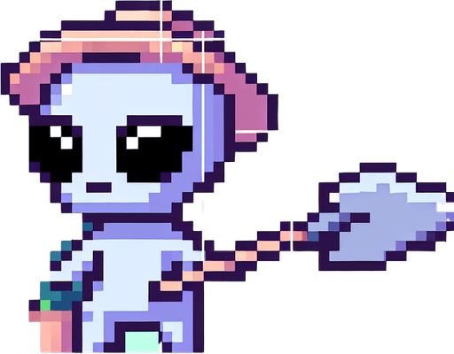 pixel art of a cute alien farmer, side view.
Game asset. 2d. Blank background. High contrast. No shadows.