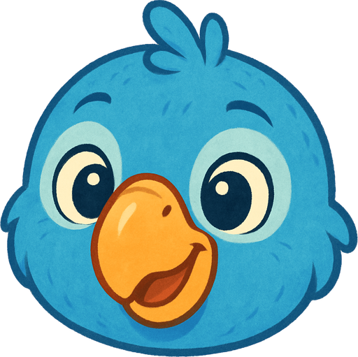 Blue cartoon baby parrot face.