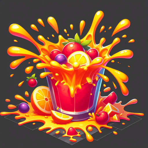 2d meyve suyu patlaması.
Single Game Texture. In-Game asset. 2d. Blank background. High contrast. No shadows.