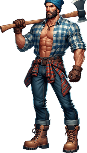 A lumberjack in a fantasy rts style.
Single Game Texture. In-Game asset. 2d. Blank background. High contrast. No shadows.