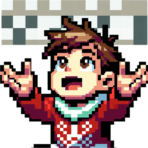 excited kid seen from the front, holding both of his hands extended upwards expecting to catch.looking upward. dressed for Christmas. Single Game Texture. In-Game asset. 2d. Blank background. High contrast. No shadows. pixelated. 8 bit