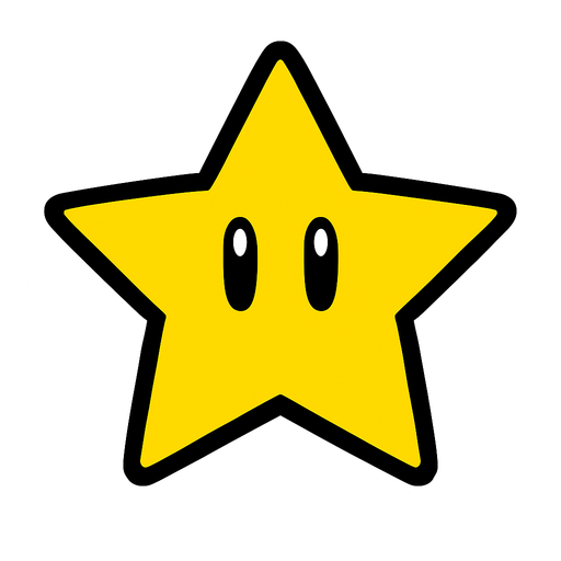 Star mario grafics no background.
In-Game asset.  2d.  High contrast.  No shadows