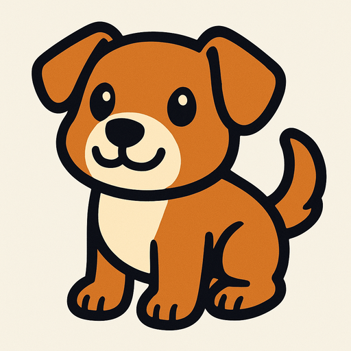 Cute dog.
In-Game asset.  2d.  High contrast.  No shadows