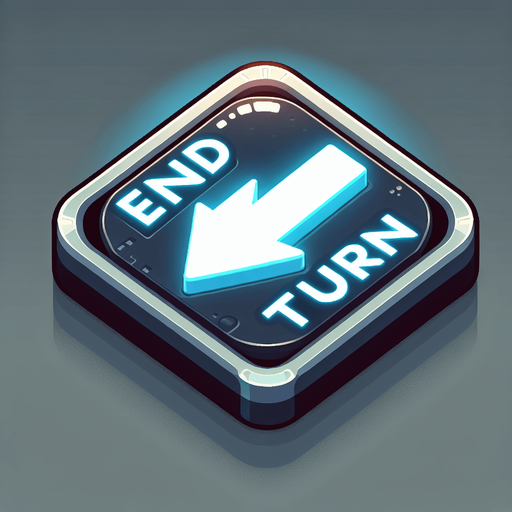 A glowing horizontal arrow button that says "End Turn"..
Single Game Texture. In-Game asset. 2d. Blank background. High contrast. No shadows.