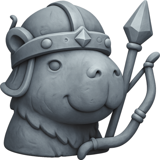 Recrealo en una escultura. Utiliza un estilo cartoon. Usas colores grises azulados. Recuerda que es un capibara usas sus rasgos y formas. Damelo sin fondo