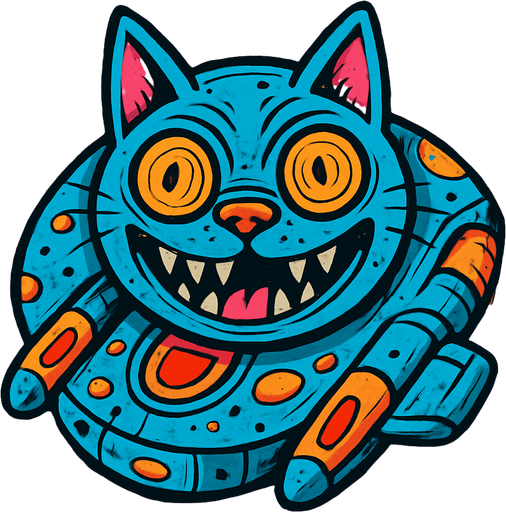 crazy blue cat spaceship top view.