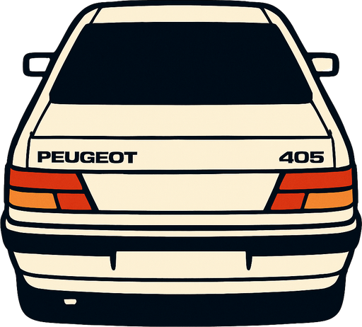 Beyaz Peugeot 405 arkasi ama yukaridan.
In-Game asset.  2d.  High contrast.  No shadows