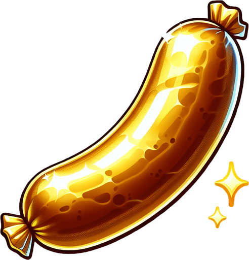 A gold sausage.
Single Game Texture. In-Game asset. 2d. Blank background. High contrast. No shadows.