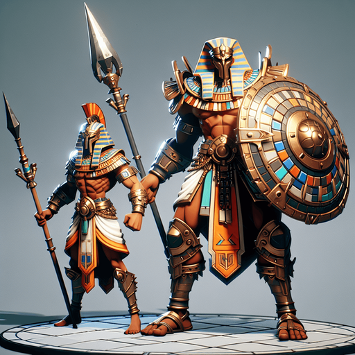 An animated image of an egyptian warrior.
Single Game Texture. In-Game asset. 2d. Blank background. High contrast. No shadows.