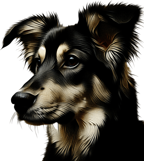 Dog.
Single Game Texture.  In-Game asset.  2d.  Blank background.  High contrast.  No shadows