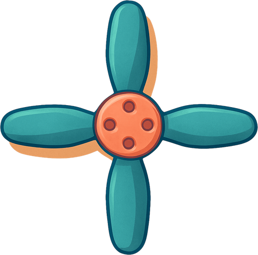 Propeller for a drone, viewed straight from above. Cute soft graphics. soft ambient light. semi-matte to satin surfaces. naturalistic with slight saturation boost colors. 
In-Game asset.  2d.  High contrast.  No shadows. top down..
In-Game asset.  2d.  High contrast.  No shadows
