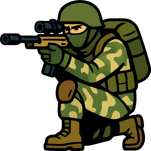 Sniper soldier.
In-Game asset.  2d.  High contrast.  No shadows