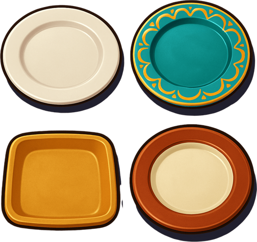 Pack of different plates.
In-Game asset.  High contrast.  No shadows. 3D