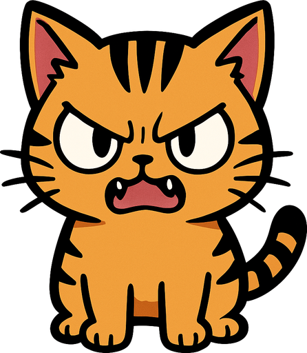 An angry but cute wild cat manga cartoon style.
In-Game asset.  2d.  High contrast.  No shadows