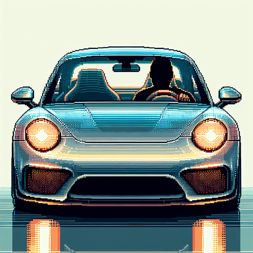 front of a car with a silouhete of a driver.
video game style