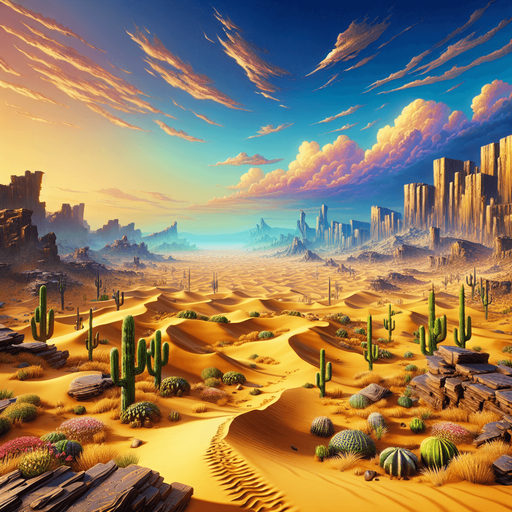 desert landscape centered. NO sun..
video game style