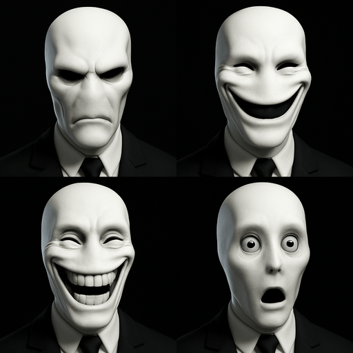3D Slenderman scary and funny face meme, different faces look,face only
In-Game asset.  High contrast.  No shadows. 3D