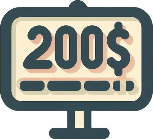 write 200$ on a sign.
no shadow, 2D