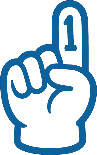 Medium white blue outline on a white finger saying 1 in the middle.
In-Game asset.  2d.  High contrast.  No shadows