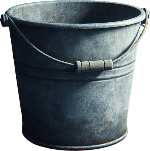 Bucket.
Single Game Texture.  In-Game asset.  Blank background.  High contrast.  No shadows
