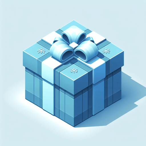 A big light blue decorated christmas gift, isometric view Single Game Texture. In-Game asset. 2d. Blank background. High contrast. No shadows.