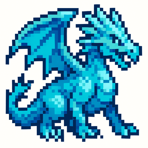 Ice dragon pixel.
In-Game asset.  2d.  High contrast.  No shadows